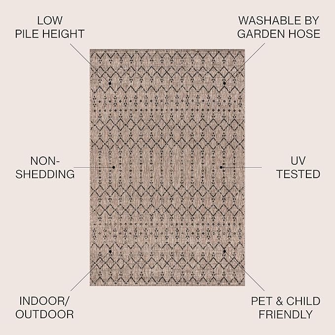 JONATHAN Y Moroccan Geometric Indoor Outdoor Area Rug 6X9 Natural/Black, Ourika Textured Weave for Backyard, Patio, Porch, Easy-Cleaning, High Traffic, Pet-Friendly, Non-Shedding (SMB108D-6)