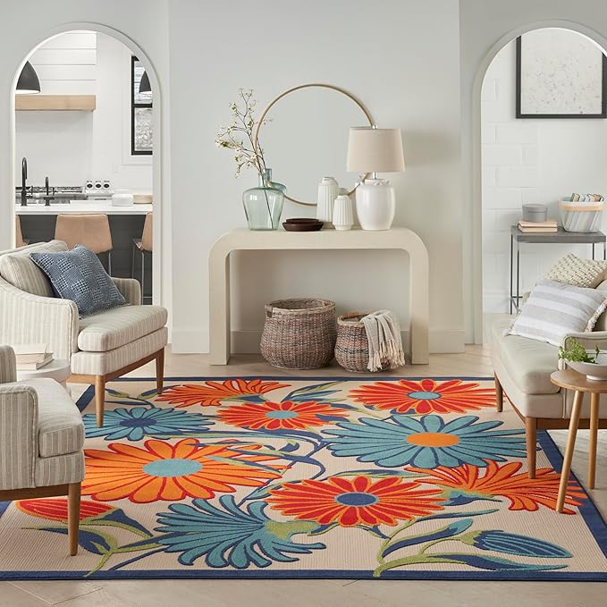 Nourison Home Aloha Multicolor 12' x 15' Area Rug - Easy Clean, Non Shedding, Bed Room, Living Room, Dining Room, Kitchen (12' x 15')