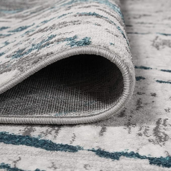JONATHAN Y Slant Abstract Gray/Turquoise Indoor Area Rug 4X6 ft, Modern for Living Room, Bedroom, Kitchen, Office, Easy-Cleaning, High Traffic, Pet-Friendly, Non-Shedding SOR201A-4