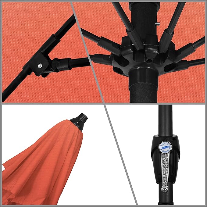 California Umbrella 9' Rd Sunbrella Aluminum Patio Umbrella, Crank Lift, Auto Tilt, Bronze Pole, Melon Fabric