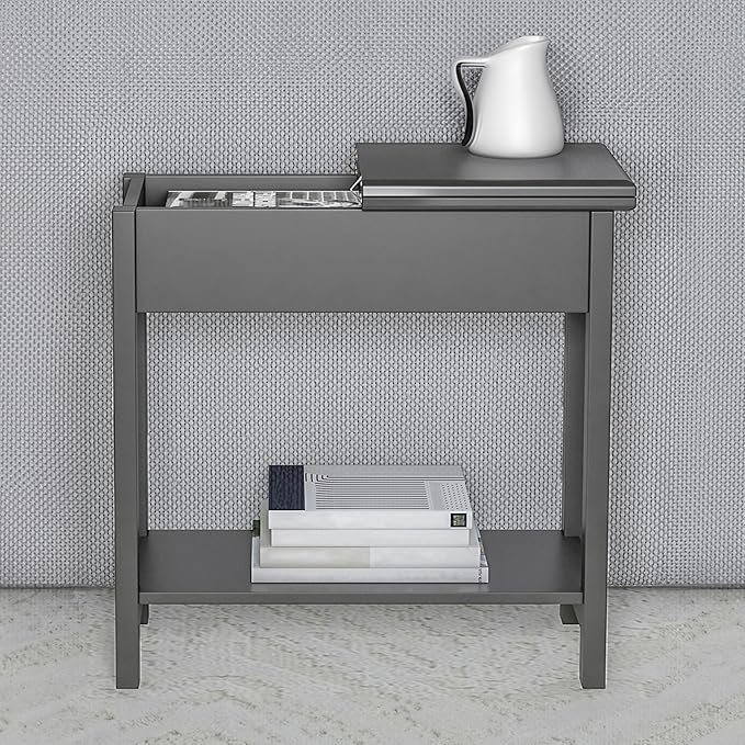 Lavish Home Flip Top End Table – Set of 2 Living Room End Tables with Hidden Hinged Storage Compartment and Lower Shelf (Gray)
