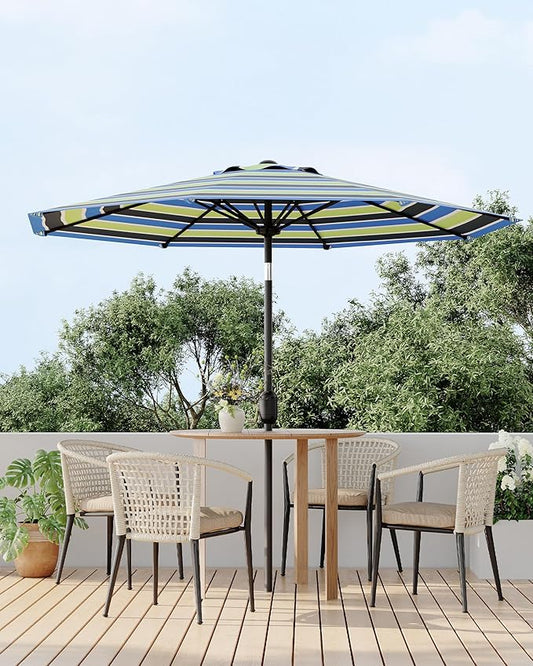 GarveeLife Outdoor Patio Umbrella, Table Market Umbrella with Push Button Tilt and Crank, 8 Sturdy Ribs UV Protection Waterproof for Garden, Deck, Backyard, Pool