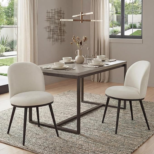 Dining Chairs Set of 2, Fabric Upholstered Dining Room Chairs with Ergonomic Backrest & Metal Legs, Modern Kitchen Side Chairs for Home, Restaurant, and Café, Ivory