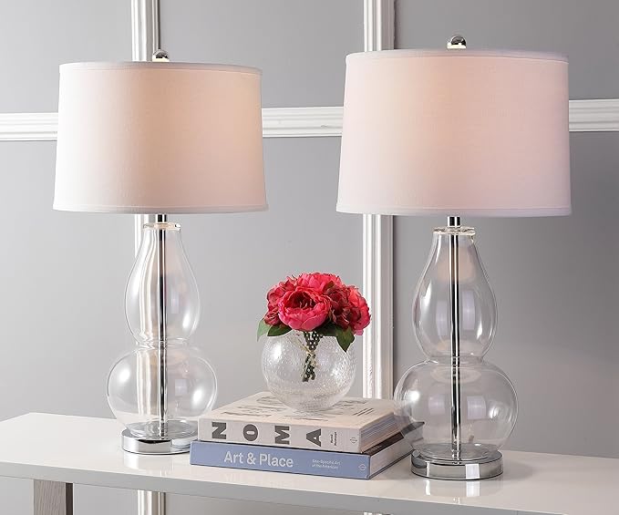 SAFAVIEH Lighting Collection Mercurio Crackle Glass Double Gourd 29-inch Bedroom Living Room Home Office Desk Nightstand Table Lamp Set of 2 (LED Bulbs Included)