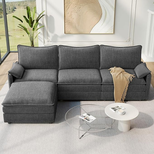 Vesgantti 108" Modular Sectional Sofa, Comfy Cloud Couch with Movable Ottoman Deep Seat Chenille L Shaped Modular Sofa, Sectional Couches for Living Room, Bedroom and Apartment, Gray | Sink-in Comfort, Height Adjustable, Easy Rearrangement, Extra-deep ...