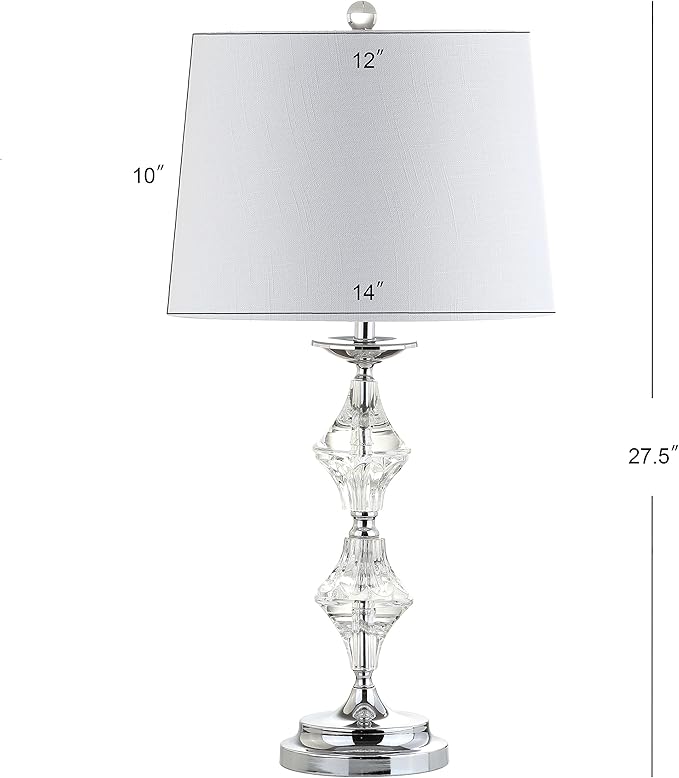 JONATHAN Y 27.5" Clear Crystal Table Lamp Set of 2 for Living Room Bedroom, Glam Traditional Chrome Nightstand Lamps, White Linen Drum Shade, LED Bulbs Included JYL2037A-SET2