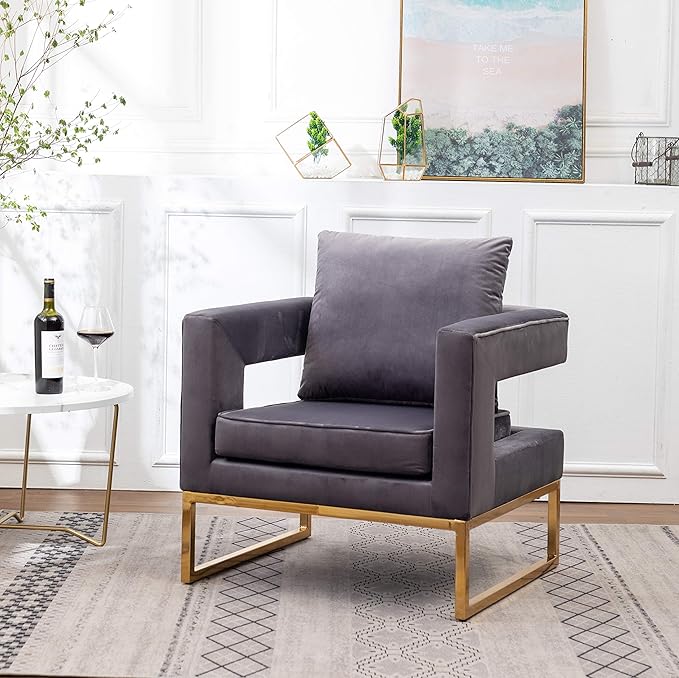 Roundhill Furniture Lenola Upholstered Accent Arm Chair, Gray 27.5D x 29.75W x 34.5H in