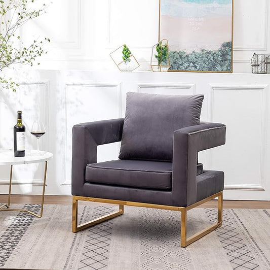 Roundhill Furniture Lenola Upholstered Accent Arm Chair, Gray 27.5D x 29.75W x 34.5H in