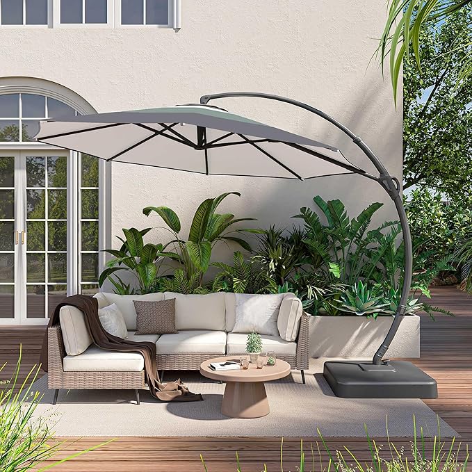 LAUSAINT HOME Outdoor Patio Umbrella with Base included, Deluxe Curvy Cantilever Umbrella Heavy Duty Offset Hanging Umbrella