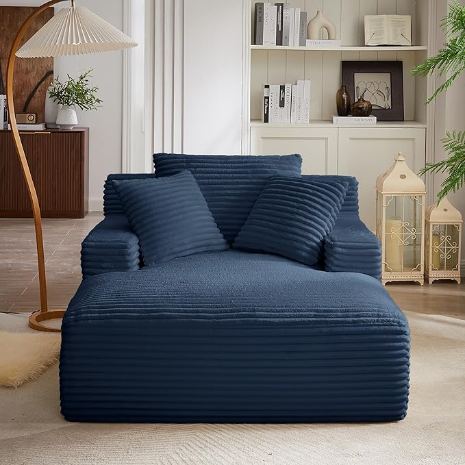 KEIKI 66" Oversized Chaise Lounge Chair Indoor, Minimalist Lounger for Small Spaces, Apartments & Studios, Comfy Low-Profile Sleeper-Style Seating for Relaxing, Reading & Unwinding