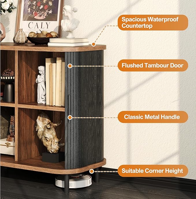 Fluted Sideboard Buffet Cabinet, 31''W Storage Cabinet with Sliding Door, Coffee Bar Buffet Cabinet for Living Room, Kitchen, Entryway, Black