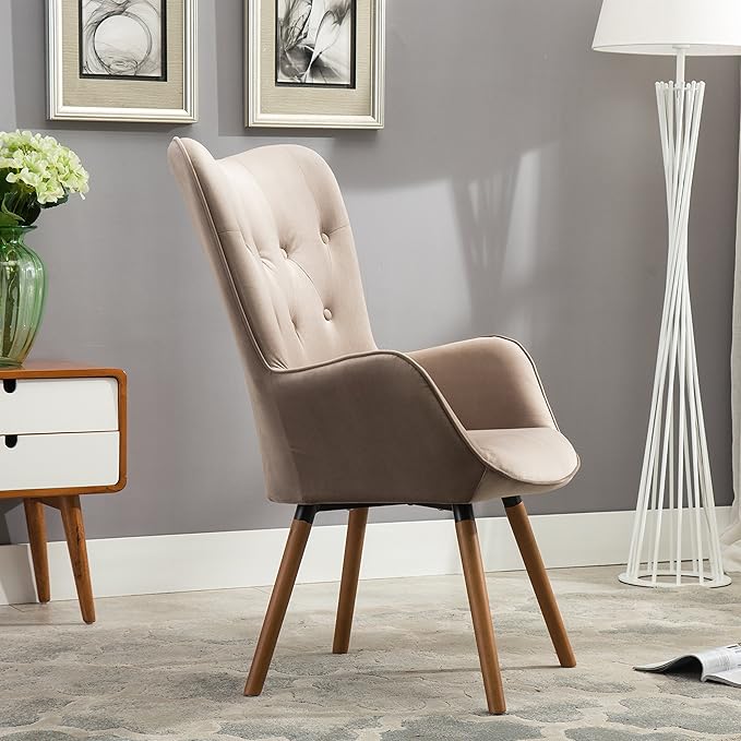 Roundhill Furniture Doarnin Contemporary Silky Velvet Tufted Button Back Accent Chair, Taupe