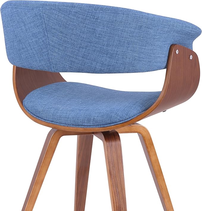 Armen Living Summer Mid-Century Chair in Blue Fabric with Walnut Wood Finish - Set of 6