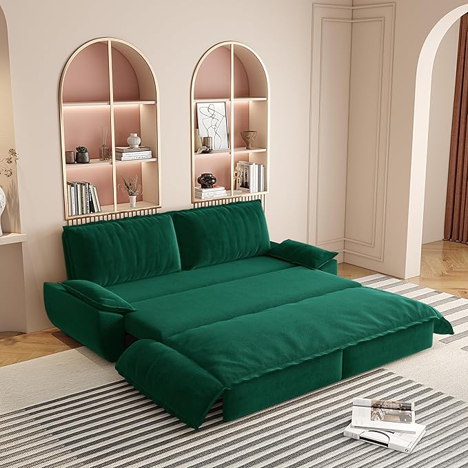 KEIKI 73.2" Pull Out Sofa Bed Queen, 3-in-1 Convertible Sleeper Couch with Smooth Rolling Wheels, Velvet Futon Sofa Bed for Guest Room Bedroom Overnight Sleeping Space Saving Couch