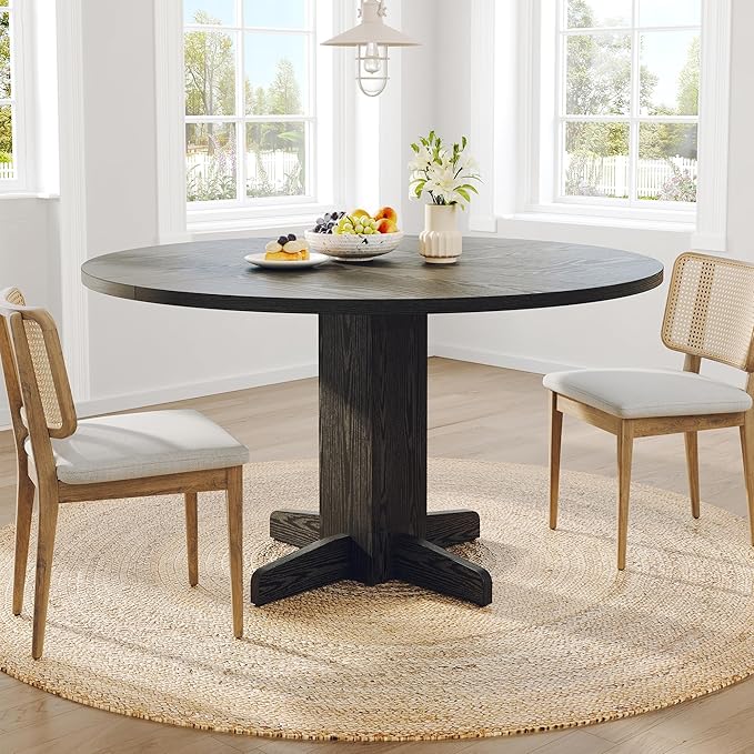 GAOMON Round Dining Table for 4-6 People,Circle Dining Table, 47 Inch Farmhouse Kitchen Table with Sturdy Pedestal Base,Finish Circle Table for Dining Room, Living Room, Apartment