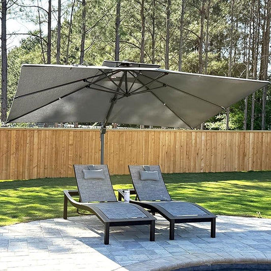 PURPLE LEAF Cantilever Umbrella 10' X 13' Outdoor Patio Rectangular Double Top Large Heavy Duty 360° Rotation Offset Umbrella for Outside Deck Backyard Garden Pool Cast Slate
