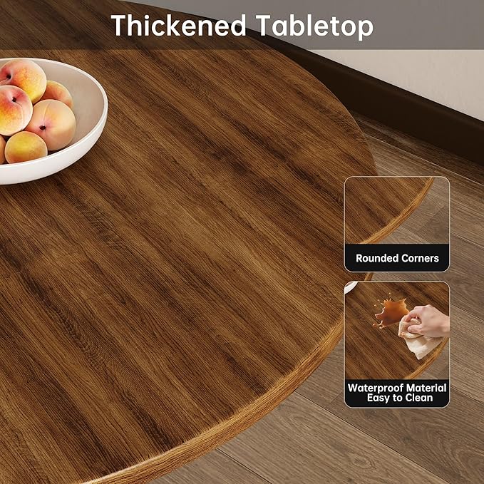 Round Dining Table 24" Circle Tulip Table with Wood Thickened Tabletop & Sturdy Metal Pedestal Mid Century Modern Farmhouse Kitchen Tables 2 People Small Places Living Room Cafe,Somber Walnut