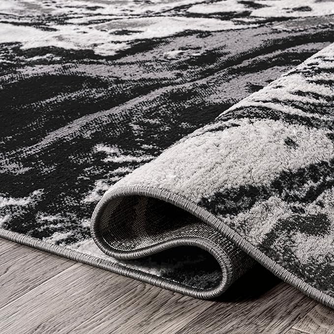 JONATHAN Y Swirl Marbled Black/Ivory Indoor Area Rug 8X10 ft, Abstract for Living Room, Bedroom, Kitchen, Office, Easy-Cleaning, High Traffic, Pet-Friendly, Non-Shedding SOR203E-8
