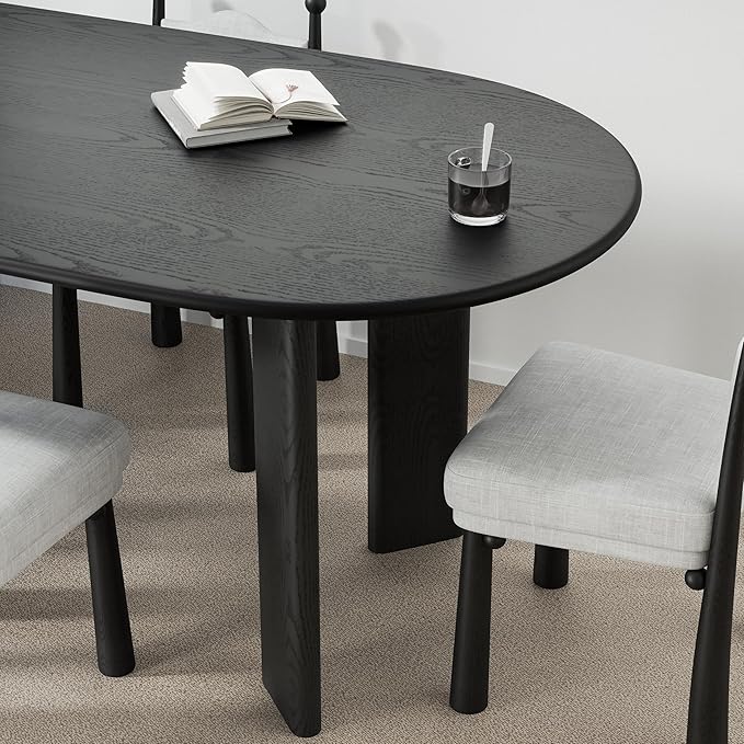 Casaphoria 67" Farmhouse Dining Table for 6，Wood Oval Living Room Table, Modern Kitchen Table with Sturdy Base & Thickened Tabletop, Easy to Assembly & Clean, Black