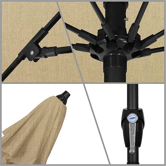 California Umbrella 12-Year Protection 9-Ft Outdoor Patio Umbrella, Sunbrella Fade-Resistant Acrylic Fabric, Auto Tilt and Crank, Heavy-Duty Aluminum Frame/ Reinforced Ribs, Bronze Pole, Heather Beige