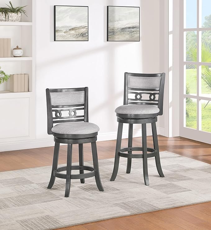 New Classic Home Furnishings Gia 24" Swivel Counter Stool-Gray W/Gray Fabric Seat