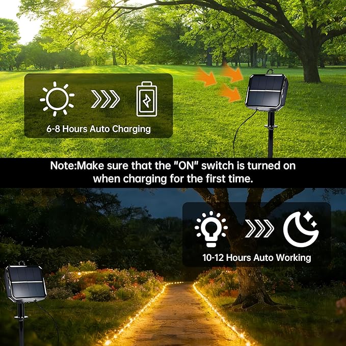 Solar Roep Lights for Outside, 2 Packs Total 66ft 200 LED Solar String Light with 8 Modes, Waterproof Solar Outdoor Light for Patio Garden Party Tree Proch Pool Holiday Xmas Decor-Warm White
