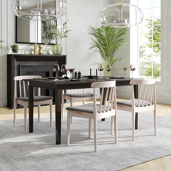 Flash Furniture Chester Solid Wood Dining Chair, Commercial Grade Restaurant Chair with Curved Spindle Backrest and Vinyl Padded Seat, Antique White/Beige