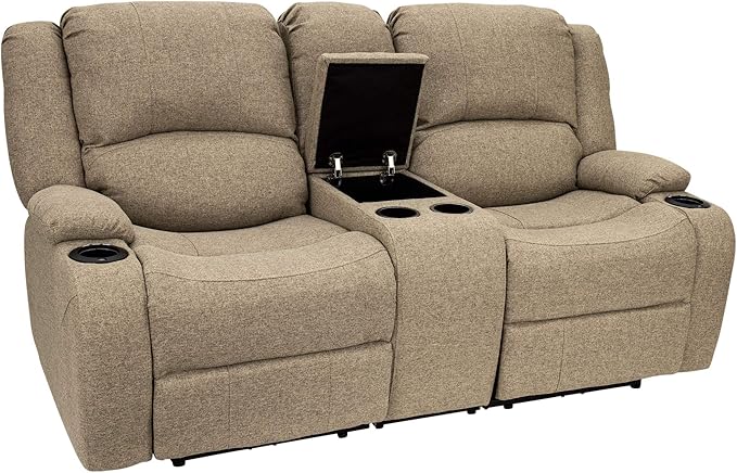 RecPro Charles Powered Double Recliner Sofa & Loveseat | Wall Hugger RV Furniture, Cloth (Oatmeal, 70")