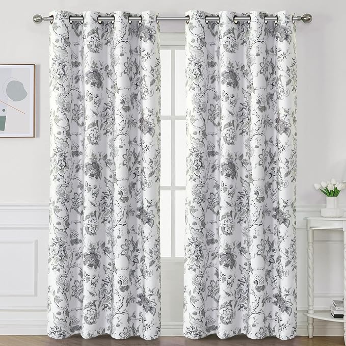 H.VERSAILTEX Blackout Curtains 84 Inch Length 2 Panels Set Floral Print Curtain Drapes for Living Room Thermal Insulated Grommet Window Curtains for Bedroom - Traditional Floral in Antique Green
