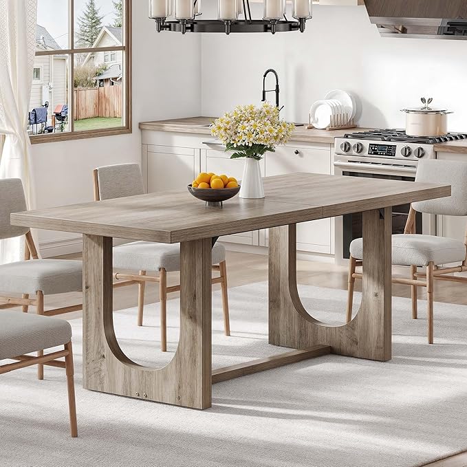 DWVO Dining Room Table for 6-8 People 70.86" Large Rectangle Dining Table Farmhouse Kitchen Table with Heavy Duty Wooden Base for Apartment Living Room Grey Oak
