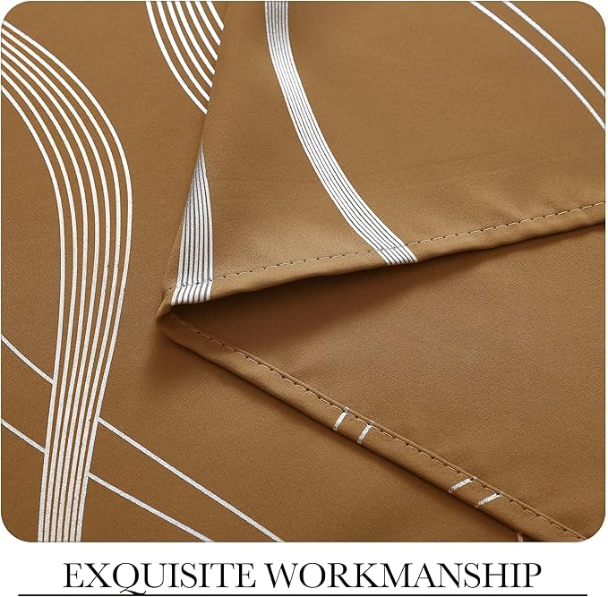NICETOWN Gold Brown Blackout Fall Pattern Curtains for Living Room 84 inch Long, 52” Wide - Light Reducing Thermal Insulated Foil Printed Grommet Drapes for Bedroom and Nursery, 2 Panels
