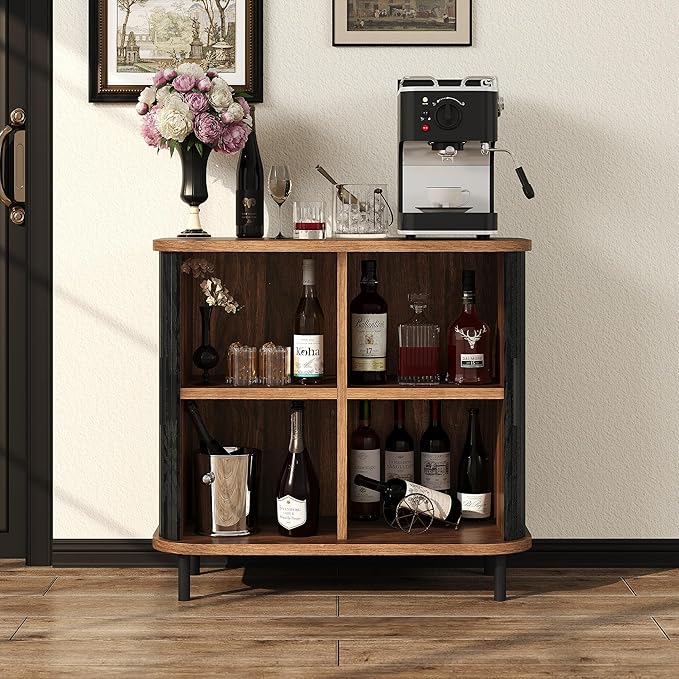 Fluted Sideboard Buffet Cabinet, 31''W Storage Cabinet with Sliding Door, Coffee Bar Buffet Cabinet for Living Room, Kitchen, Entryway, Black