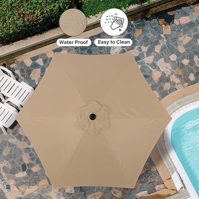 Simple Deluxe 7.5' Patio Umbrella Outdoor Table Market Yard Umbrella with 6 Sturdy Ribs for Backyard, Pool, Garden, Deck, Tan