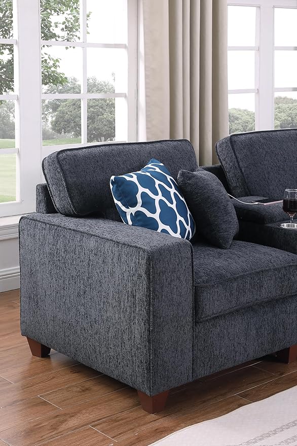 YOPTO L-Shaped Sectional Couch for Living Room with Movable Ottoman&6 Throw Pillows,7 Seat Chenille Upholstered Sofa W/2 Cup Holder,USB Port&Hidden Storage Box,DIY Combination,Apartment,Dark Gray,127"