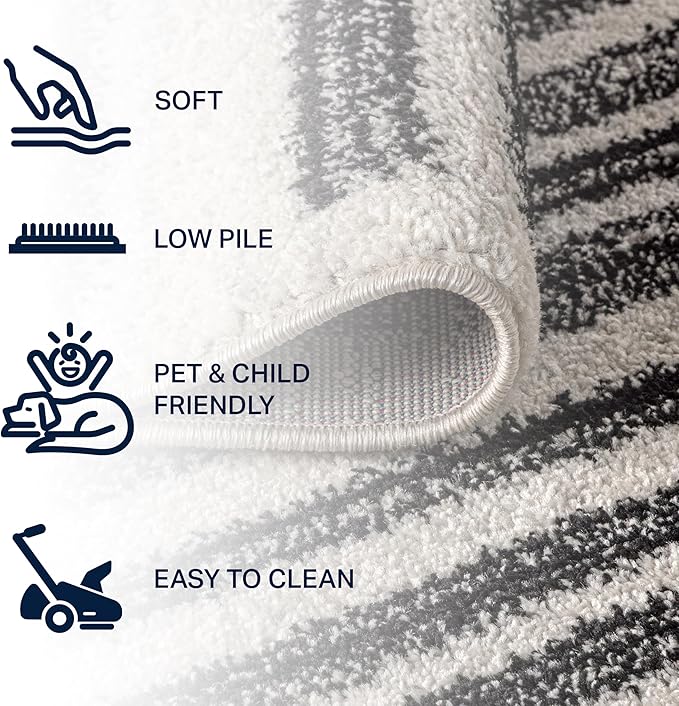 JONATHAN Y Khalil Modern Berber Stripe Cream/Black 8x8 Square Indoor Area Rug, Contemporary, Bohemian, Easy-Cleaning for Living Room, Bedroom, Kitchen, Pet Friendly, Non-Shedding (MOH207A-8SQ)