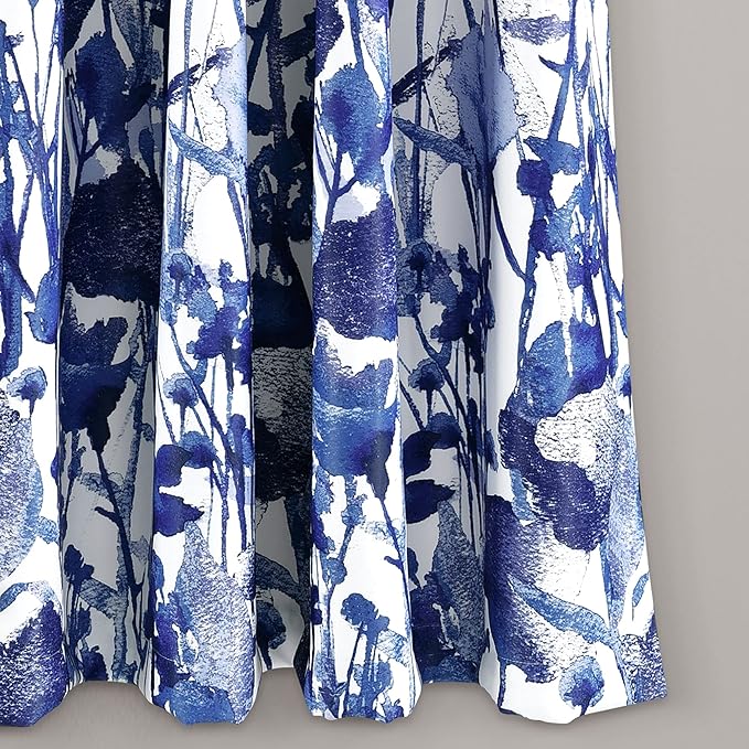 Lush Decor Zuri Flora Light Filtering Window Curtain Panel Pair, 63" Long x 52" Wide, Navy