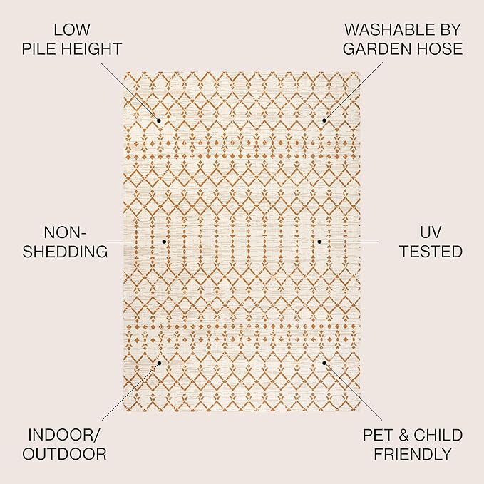 JONATHAN Y Moroccan Geometric Indoor Outdoor Round Area Rug 5 Ft Cream/Orange, Ourika Textured Weave for Backyard, Patio, Porch, Easy-Cleaning, High Traffic, Pet-Friendly, Non-Shedding (SMB108O-5R)