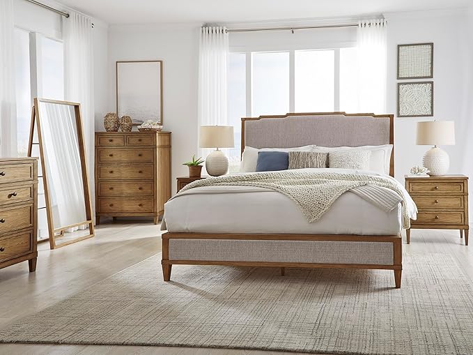 Signature Design by Ashley Sharlance Casual 3-Drawer Nightstand with Felt-Lined Top Drawer, Power Supply and USB Ports for Bedroom, Light Brown