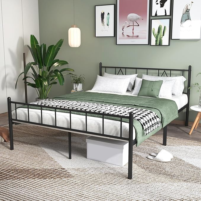 14 Inch Queen Size Bed Frames with Headboard/Footboard, Under Bed Storage, Strong Metal Slats Support, No Box Spring Needed, Noise Free, Easy Assembly, Black