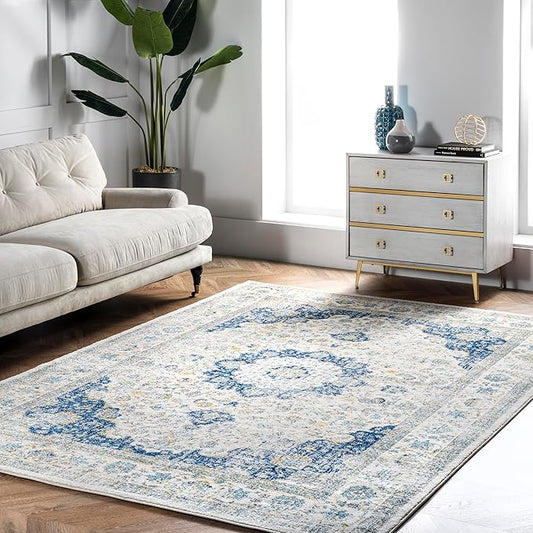 Nuloom Verona Blue/Off-White, 12' x 15', Vintage Medallion, Soft and Cozy, High Traffic, Stain Resistant, Easy Clean, Durable Area Rug for Bedroom, Living Room, Dining Space, Den, Foyer, Entryway
