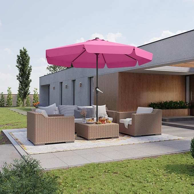 AreShark 12FT Patio Umbrella Table Market Umbrella w/Crank Outdoor Umbrellas for Garden, Deck, Backyard, Pool and Beach, Rose Pink