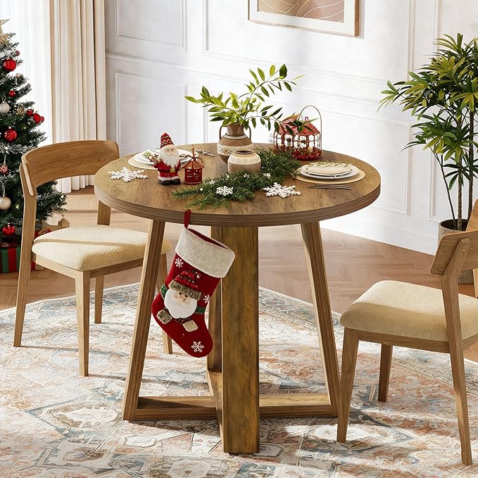 Tribesigns Small Round Dining Table for 2-4 People, 31.5 Inches Farmhouse Kitchen Table for Small Space, Dining Room, Kitchen, Apartment, Rustic Brown