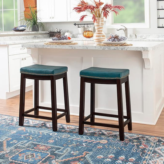 Linon Carson Blue Backless Counter Stool, Brown