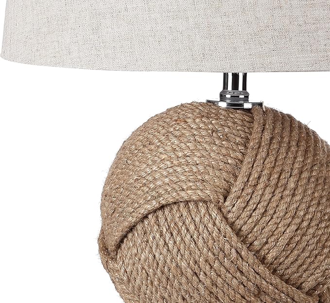JONATHAN Y 24" Brown Monkey's Fist Knotted Rope LED Table Lamp, Coastal Farmhouse Nautical Lamp for Living Room Bedroom, Gray Linen Shade, UL Listed, LED Bulb Included JYL1005A