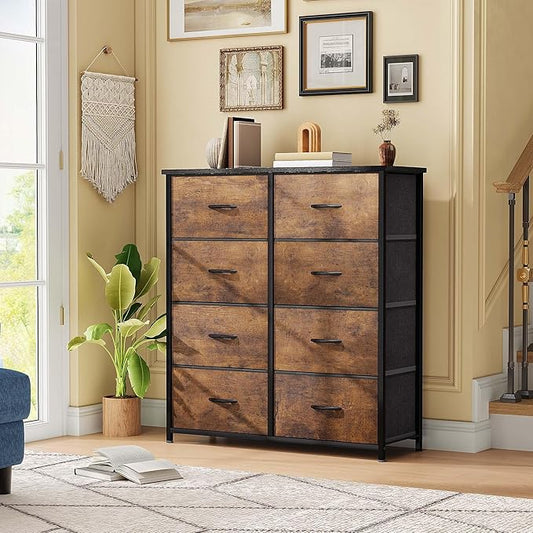 DWVO Fabric Dresser for Room, Rustic Storage 8 Drawers, Dresser & Chest of Drawers, Storage Drawer Organizer for Closet, Living Room