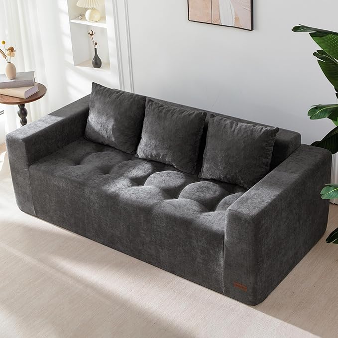 MAXYOYO Modular Sofa Couch, 75" Oversized Loveseat Boneless Cloud Couch with Deep Seat, Chenille Upholstered Living Room Sleeper Sofa Chair for Living Room, No Assembly Required, Dark Grey