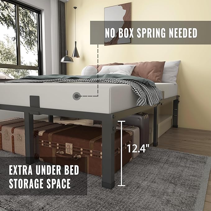 MAF 14 Inch Metal Platform Full Size Bed Frames, Heavy Duty Black Bed Frame with Steel Slats Support, No Box Spring Needed, Noise Free, Easy Assembly