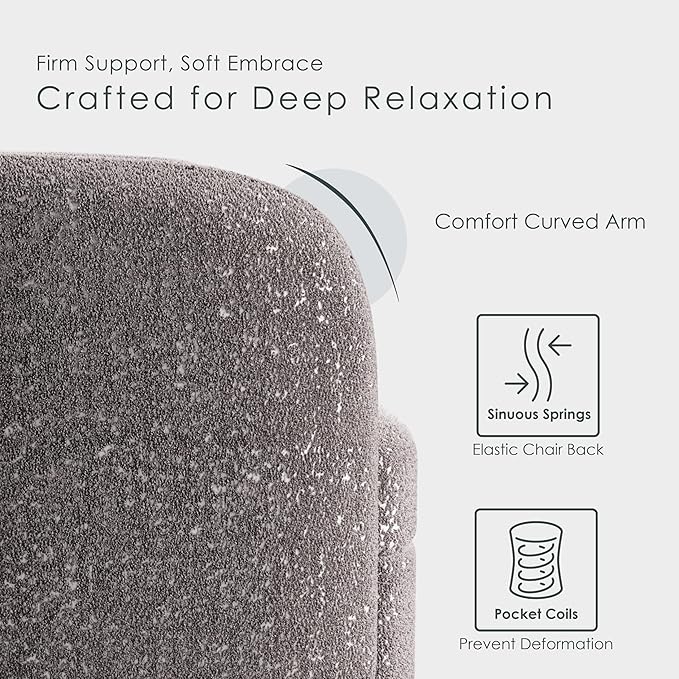 Furniture of America Nimiane Modern Boucle 2 Piece Sofa and Loveseat Set with Curved Arms and Wooden Legs, Accent Furniture Sets for Living Room, Home Office, Bedroom, Charcoal Gray