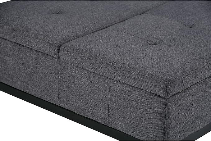SIMPLIHOME Dover 36 inch Wide Contemporary Square Coffee Table Storage Ottoman in Slate Grey Linen Look Fabric, Assembled, For the Living Room and Bedroom