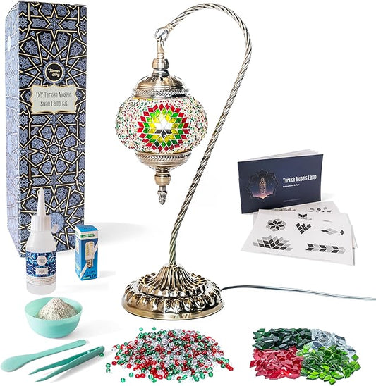 KRAFTSTORIES DIY Turkish Mosaic Lamp Craft Kit| Large Swan Neck Making Kit for Adults| Family Couple Relaxing Creative Activity Gift| Moroccan Table Lamp| Make Your Own Lamp (Christmas)